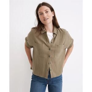 Madewell Shirt Womens L Green Lightspun Beachside Dolman Sleeve Button Up NG908